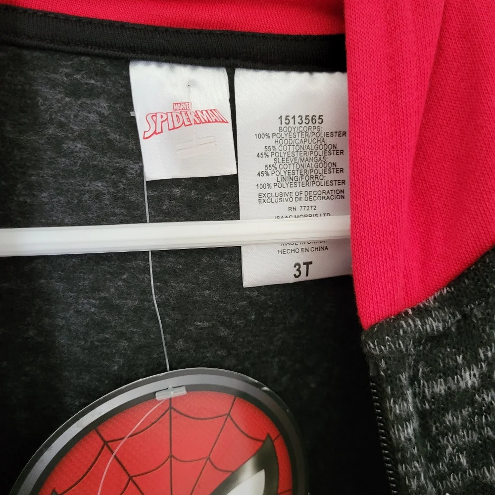 Marvel Spider-Man Full Zip Hooded Jacket Changing patch Size 3T‎